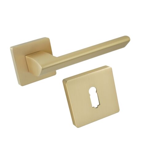 Komplet okuć Talc z kwadratowym szyldem w wersji KLUCZ kolor satyna mosiądz