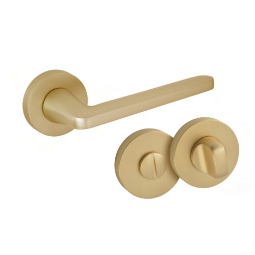 Komplet okuć Vena z okrągłym szyldem w wersji WC kolor satyna mosiądz