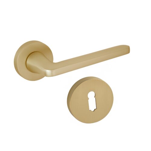 Komplet okuć Vena z okrągłym szyldem w wersji KLUCZ kolor satyna mosiądz