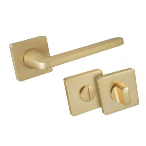 Komplet okuć Vena z kwadratowym szyldem w wersji WC kolor satyna mosiądz